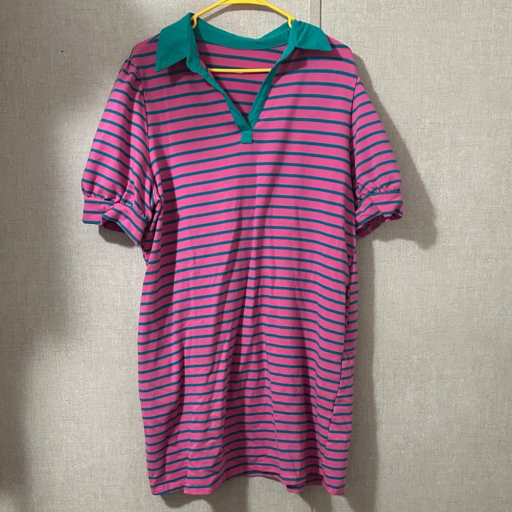Striped Pink and Green Polo Dress Size 2X